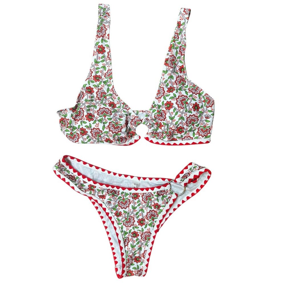 Floral Print Triangle Bikini Set Adjustable Straps Cheeky Beachy Summer SM